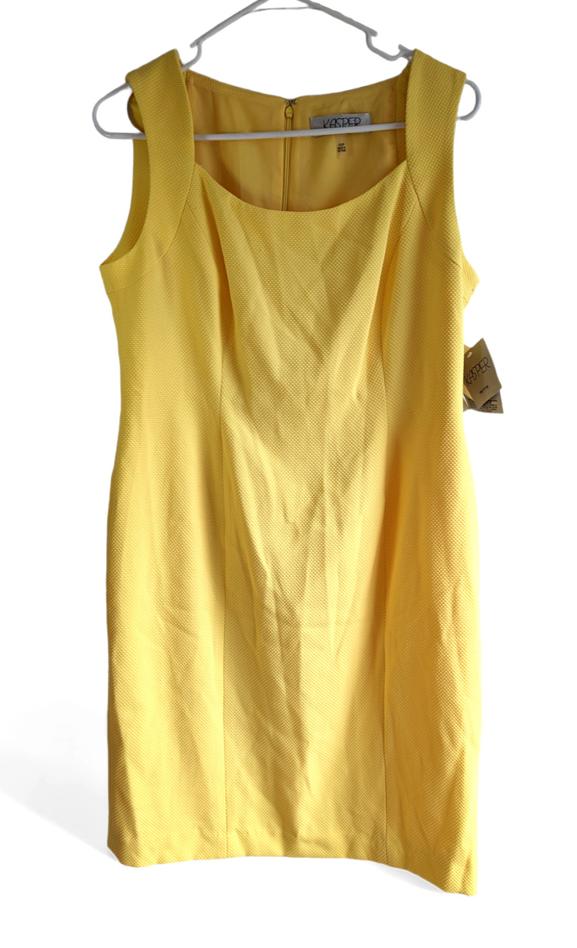Kasper Women's Casual Work Dress Sz 10P Yellow A-line Straight NWT